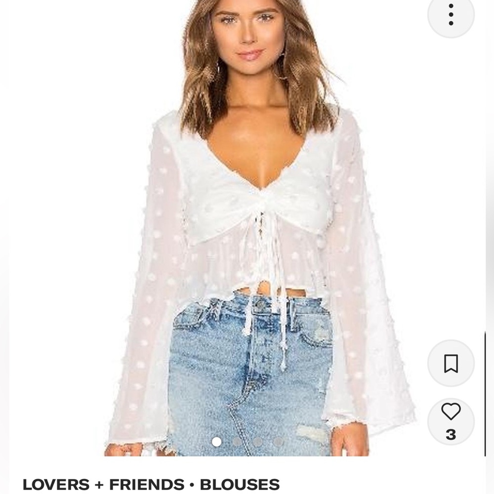 lovers and friends revolve white crop sheer blouse top medium NWT
